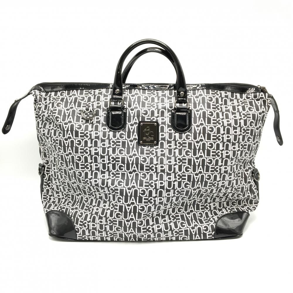 超 ウノピゥウノウグァーレトレゴルフ ボストンバッグ 黒×白 ロゴ総柄 ショルダーストラップ付 ゴルフ