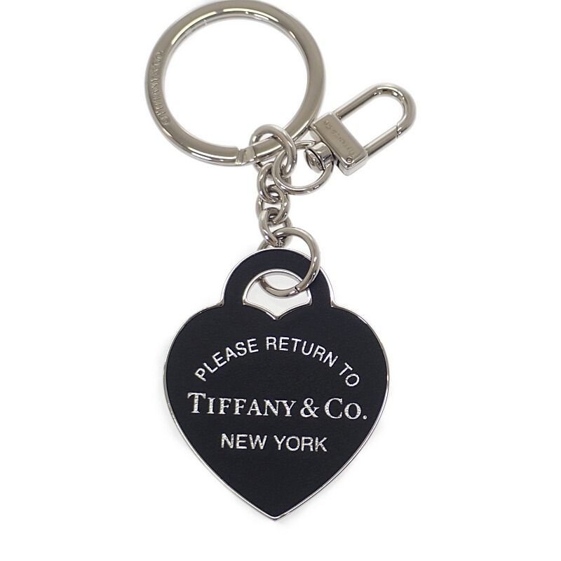 ティファニー TIFFANY Co レザー インレイド ハート タグ キーリング キーホルダー メタル シルバー レディース