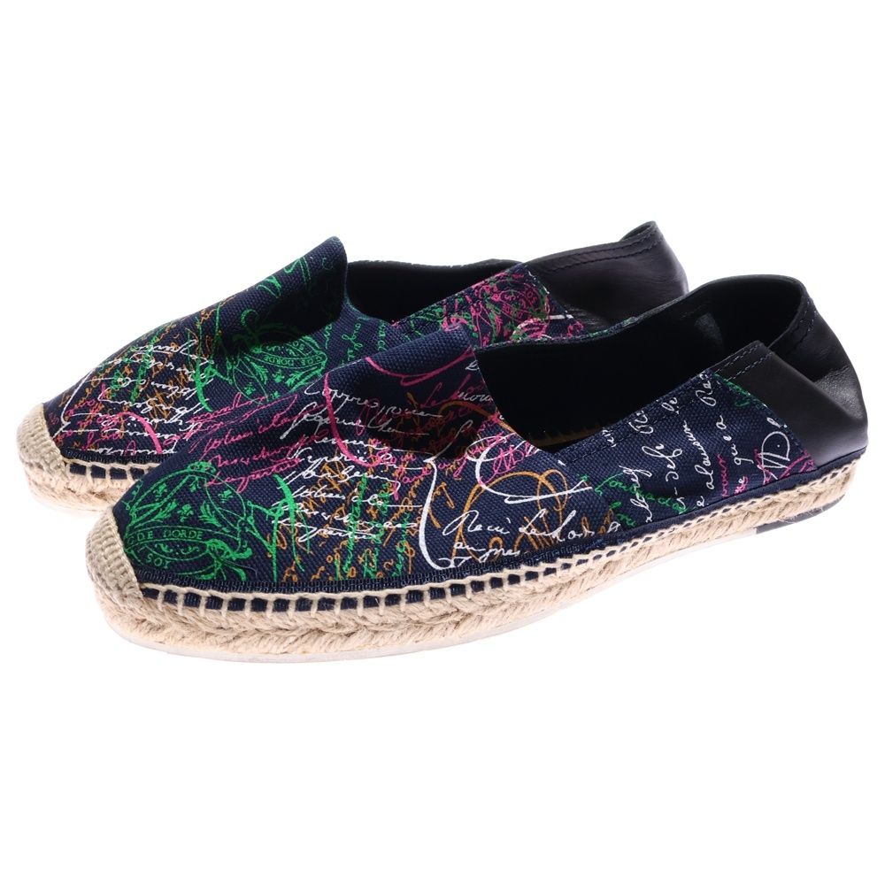 Berluti ベルルッティ カリグラフィ エスパドリーユ キャンバス スリッポン フラットシューズ ネイビー