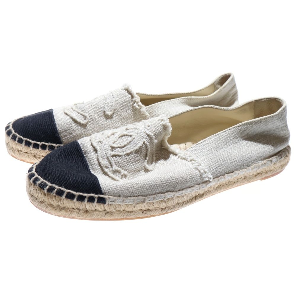 CHANEL シャネル エスパドリーユ キャンバス ロゴ ローカット スニーカー シューズ ホワイト ブラック MG 29762