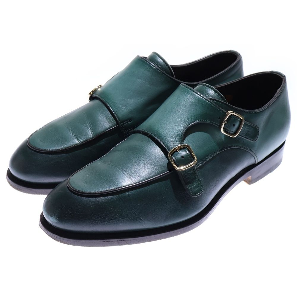 Santoni サントーニ ダブルモンクストラップ レザー ドレス ダービー シューズ グリーン