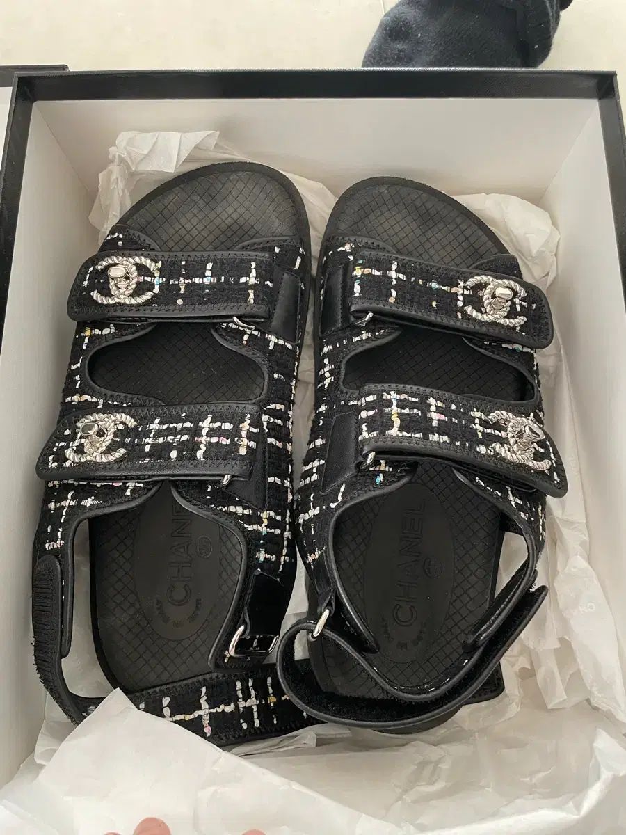 CHANEL ツイード ブラック サンダル