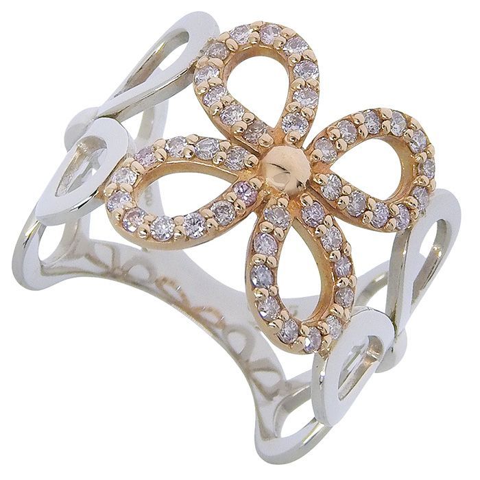 フラワーモチーフ ダイヤ リング Pt900 プラチナ K18YG 750 イエロー