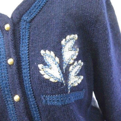 ヘルノ HERNO カーディガン アルパカ100 金釦 刺繍 長袖 ネイビー 紺