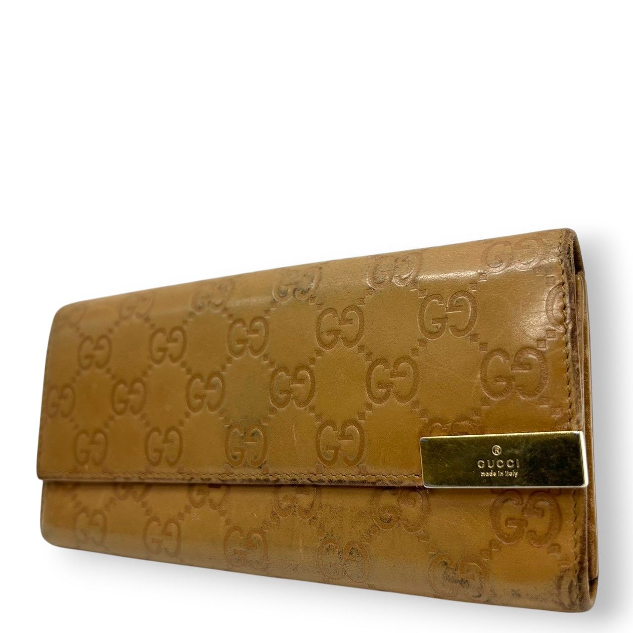 グッチ GUCCI 長財布 Wホック グッチシマ GG柄 レザー 本革 ブラウン ゴールド金具 プレートロゴ レディース メンズ ユニセックス 大容量 収納豊富 GGエンボス ヴィンテージ w6 グッチ GUCCI 長財布 Wホック グッチシマ GG柄 レザー 本革 ブラウン