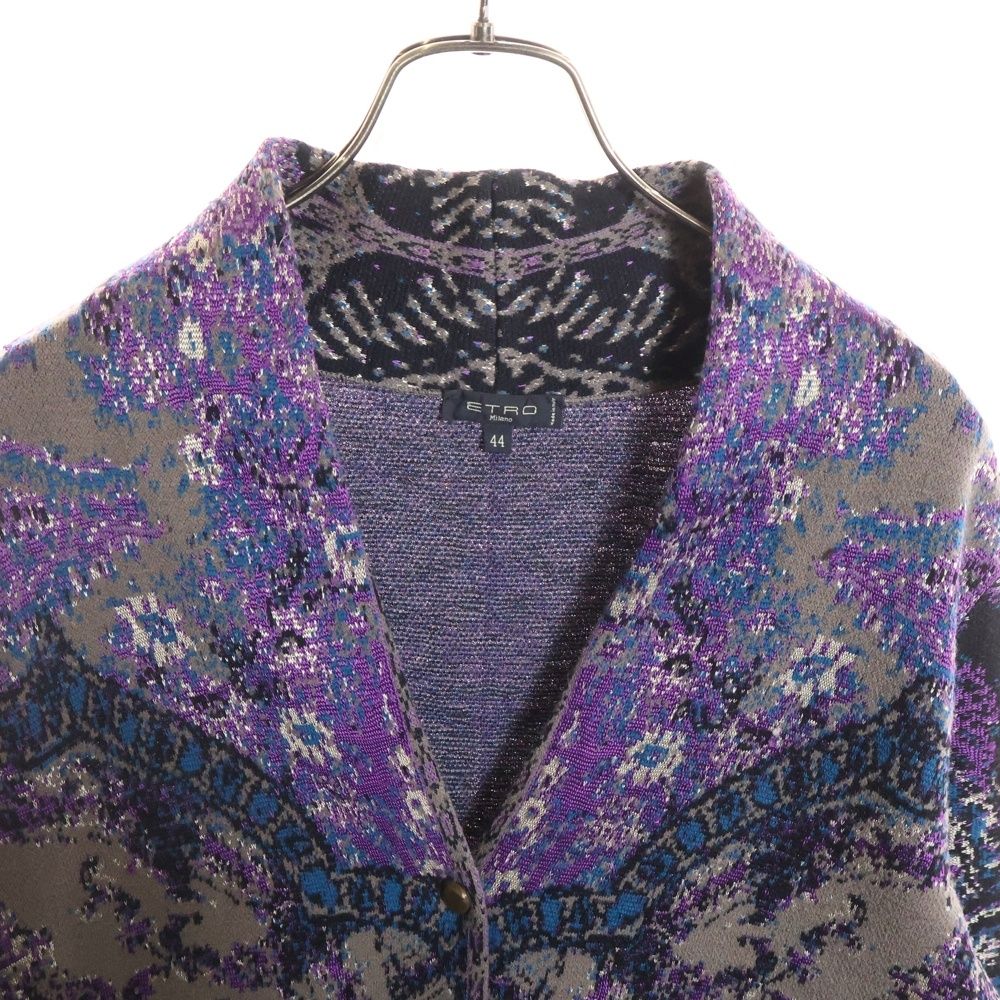 ETRO エトロ リブ カットオフデザイン ウール ニットセーター カーディガン 総柄 パープル 152-18131-9952 通気性 カーディガン 