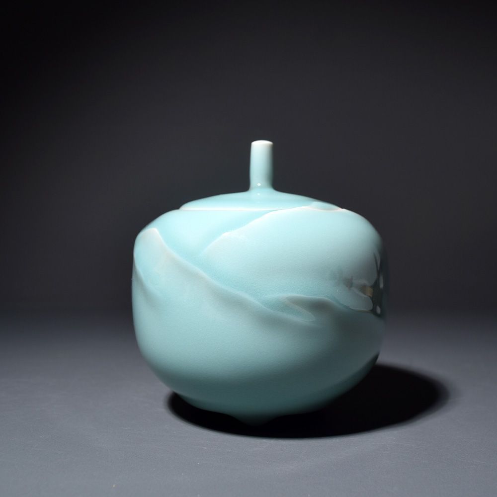 新品未使用品 京焼 松本為佐視 青磁香炉 三足香炉 香爐 香道具 茶道具