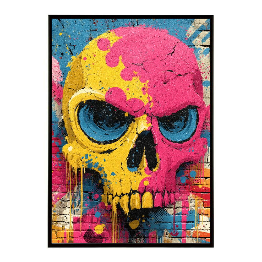 【A1サイズ（約59x84cm）】【lm-poster-3361】【フレーム付き】パンキッシュ ドクロ スカル 骨 ボーン がいこつ 骸 むくろ 派手 ポスター イラスト