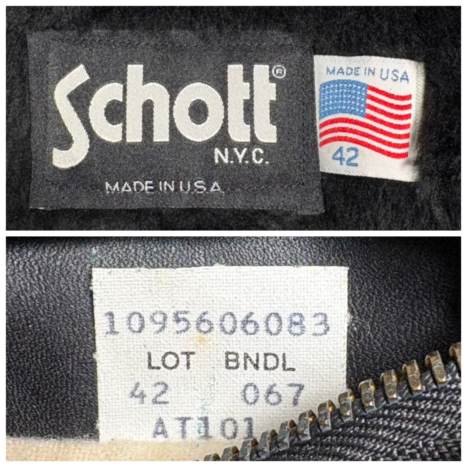 米国製】Schott レザー ライダースジャケット 黒 42 襟付 AT101 本革 