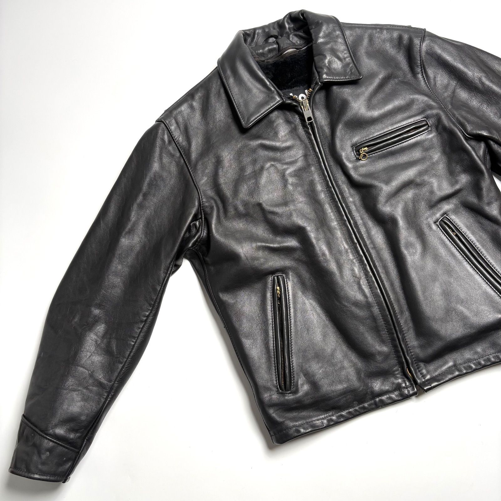 ショット AT101 ライナー 襟付き ライダース レザージャケット 36 黒 米国製】Schott レザー ライダースジャケット 黒 42 襟付 AT101 本革