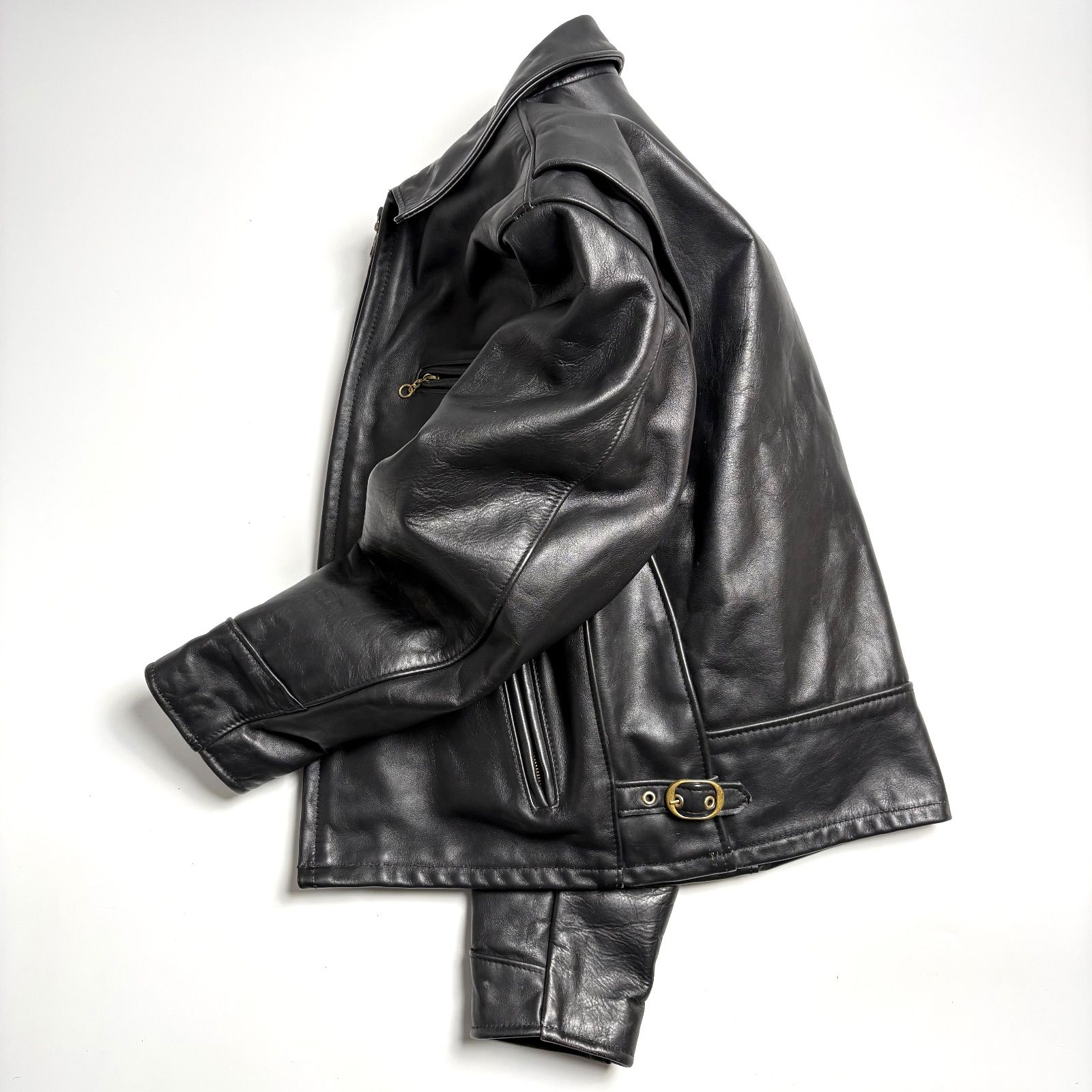 米国製】Schott レザー ライダースジャケット 黒 42 襟付 AT101 本革