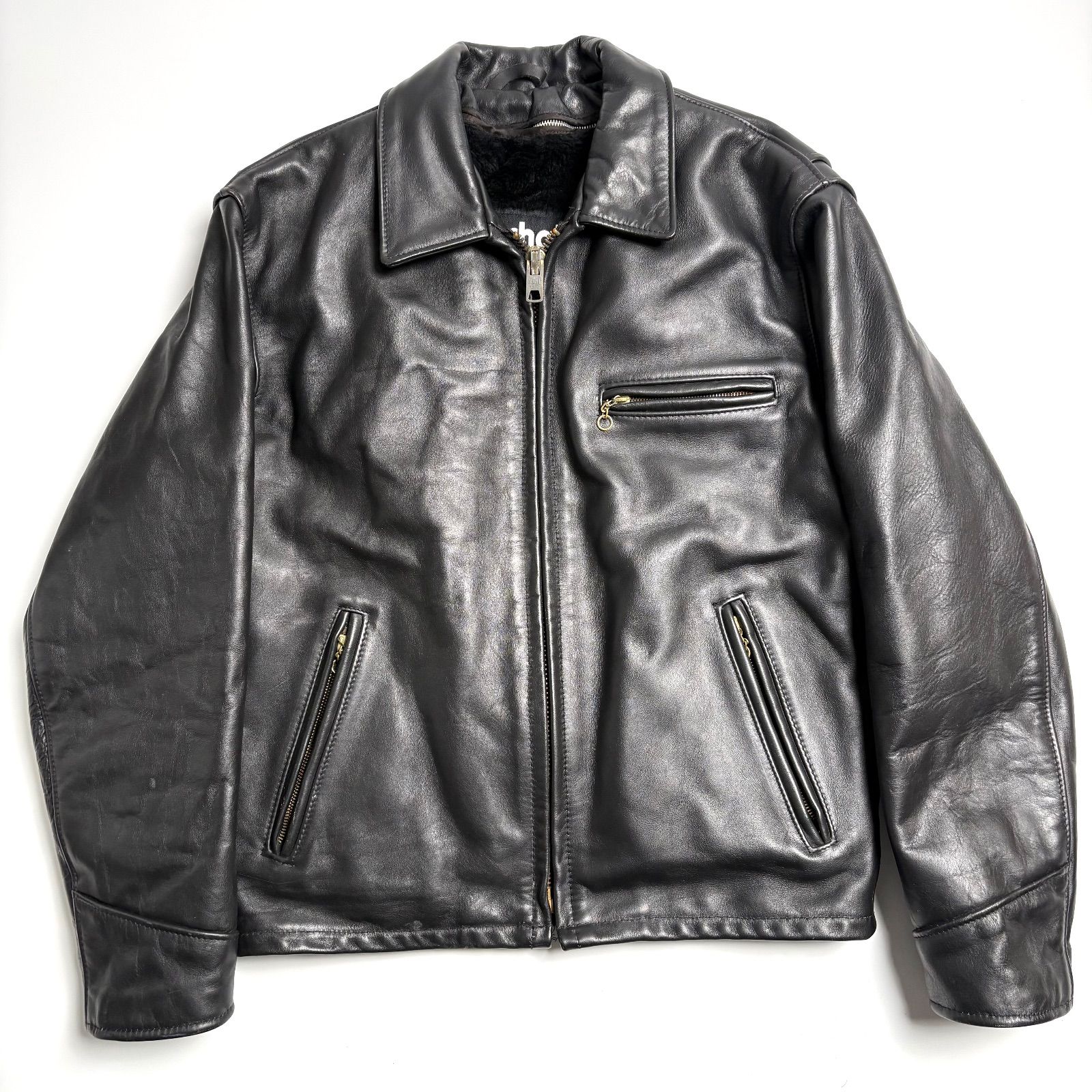 米国製】Schott レザー ライダースジャケット 黒 42 襟付 AT101 本革