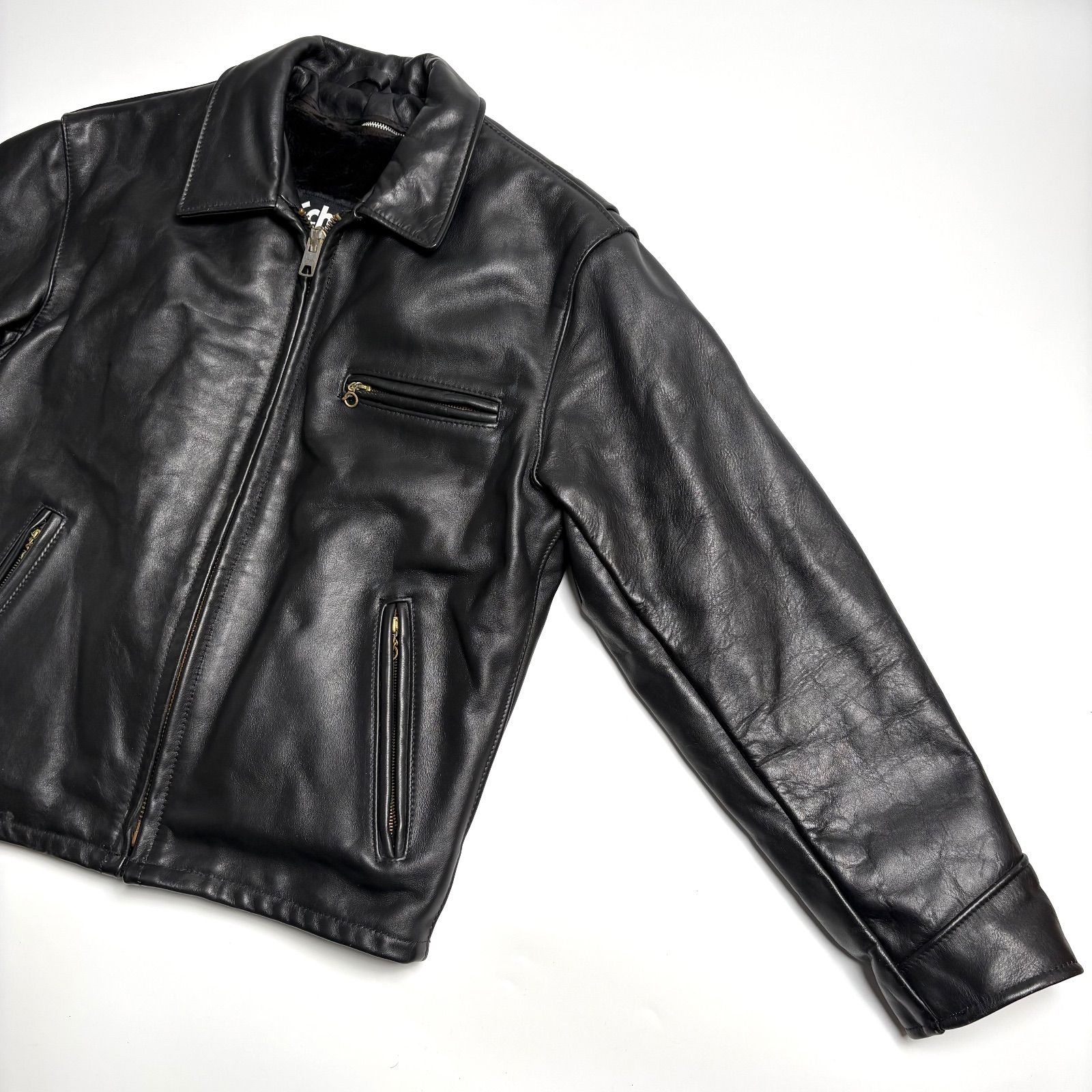 米国製】Schott レザー ライダースジャケット 黒 42 襟付 AT101 本革