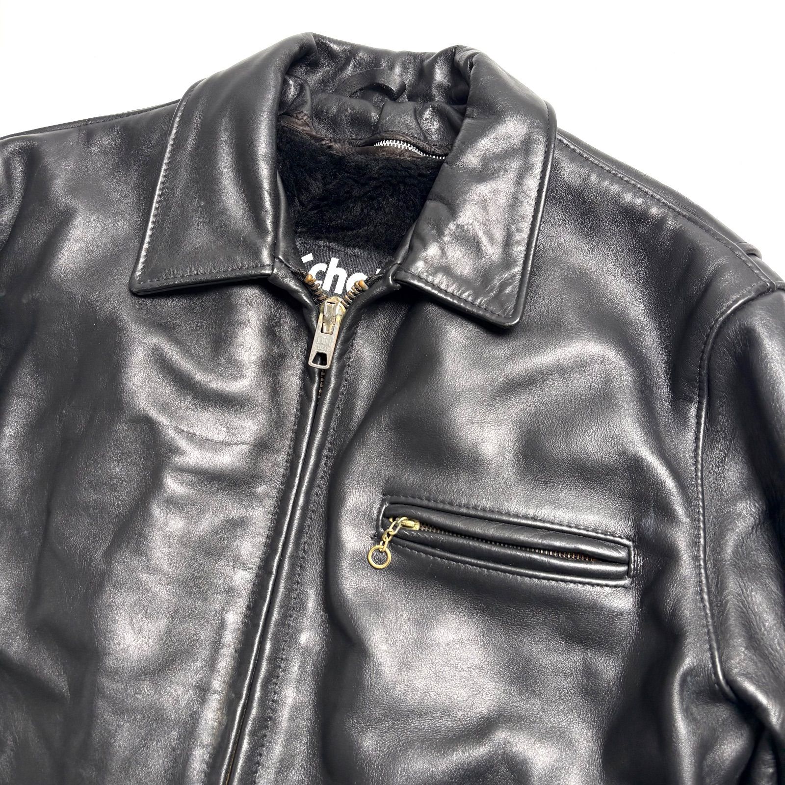 米国製】Schott レザー ライダースジャケット 黒 42 襟付 AT101 本革