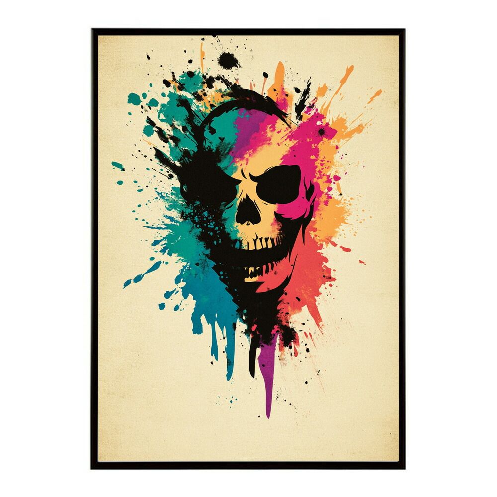 【B1サイズ（約73x103cm）】【lm-poster-3366】【フレーム付き】パンキッシュ ドクロ スカル 骨 ボーン がいこつ 骸 むくろ 派手 ポスター イラスト