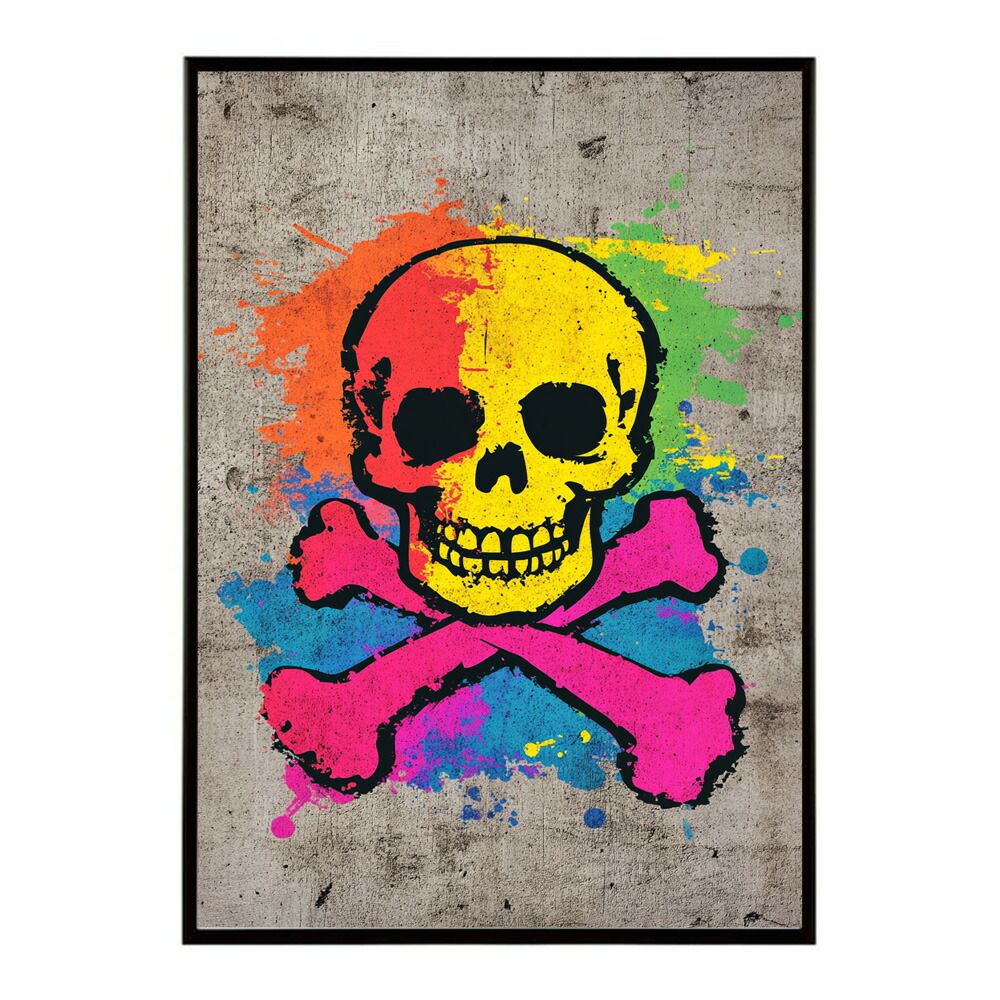 【A1サイズ（約59x84cm）】【lm-poster-3380】【フレーム付き】パンキッシュ ドクロ スカル 骨 ボーン がいこつ 骸 むくろ 派手 ポスター イラスト