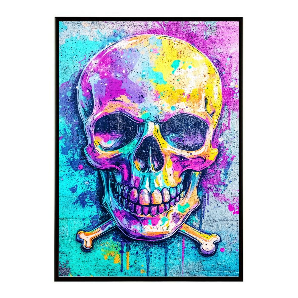 【A2サイズ（約42x59cm）】【lm-poster-3387】【フレーム付き】パンキッシュ ドクロ スカル 骨 ボーン がいこつ 骸 むくろ 派手 ポスター イラスト