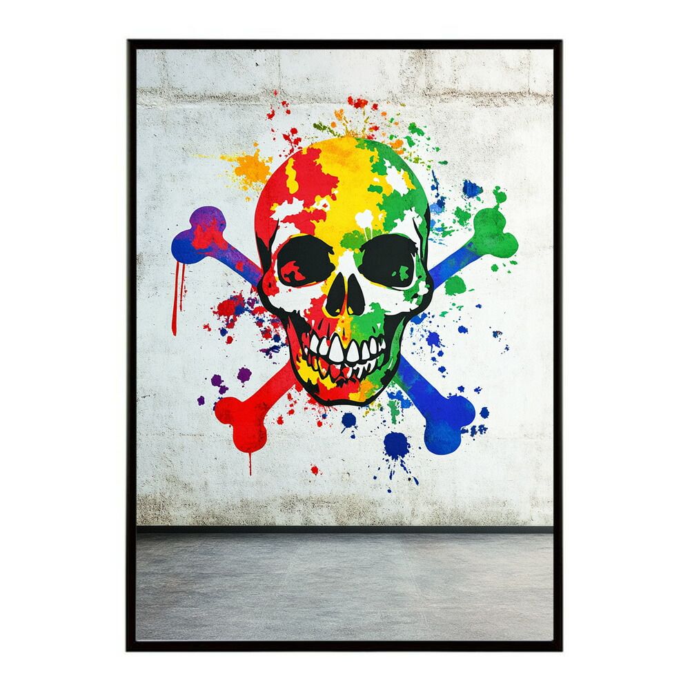 【B1サイズ（約73x103cm）】【lm-poster-3393】【フレーム付き】パンキッシュ ドクロ スカル 骨 ボーン がいこつ 骸 むくろ 派手 ポスター イラスト