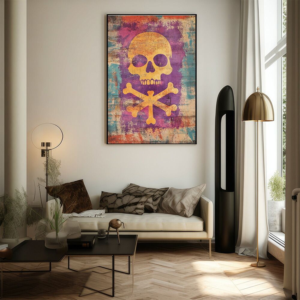 【B1サイズ（約73x103cm）】【lm-poster-3403】【フレーム付き】パンキッシュ ドクロ スカル 骨 ボーン がいこつ 骸 むくろ 派手 ポスター イラスト