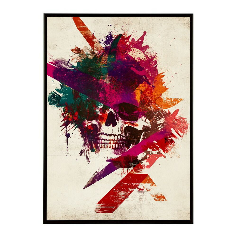 【A2サイズ（約42x59cm）】【lm-poster-3420】【フレーム付き】パンキッシュ ドクロ スカル 骨 ボーン がいこつ 骸 むくろ 派手 ポスター イラスト