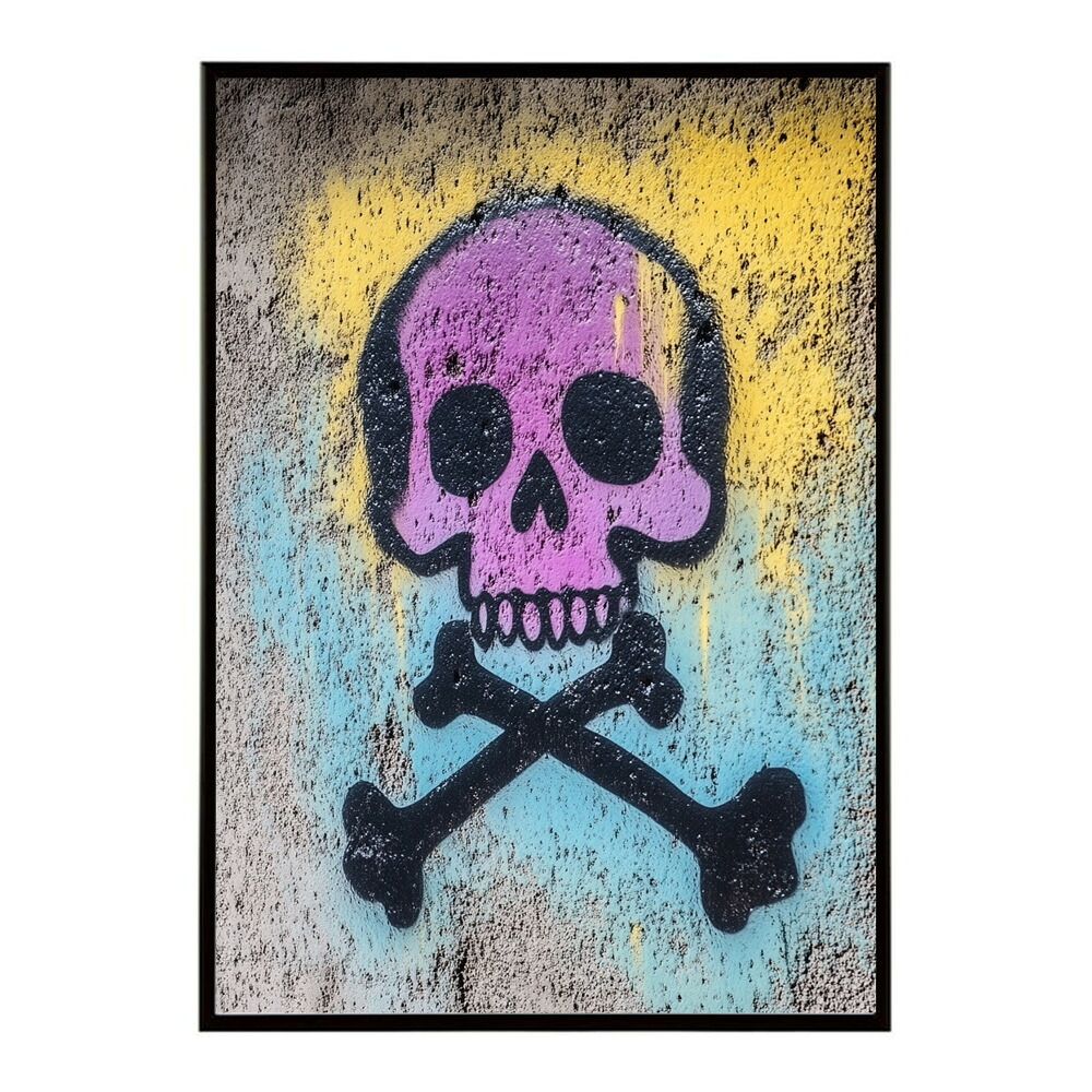 【A4サイズ（約21x30cm）】【lm-poster-3504】【フレーム付き】パンキッシュ ドクロ スカル 骨 ボーン がいこつ 骸 むくろ 派手 ポスター イラスト