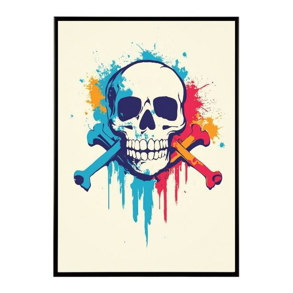 【A2サイズ（約42x59cm）】【lm-poster-3527】【フレーム付き】パンキッシュ ドクロ スカル 骨 ボーン がいこつ 骸 むくろ 派手 ポスター イラスト