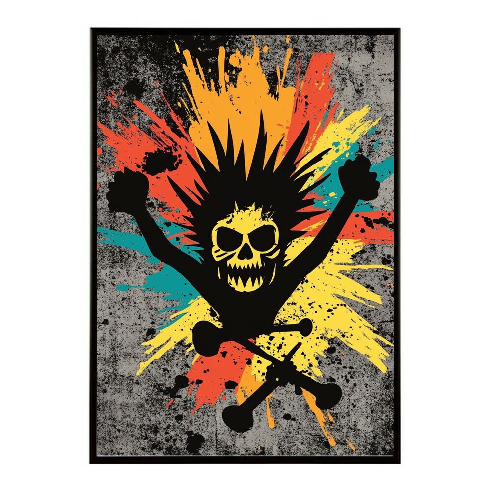 【A2サイズ（約42x59cm）】【lm-poster-3553】【フレーム付き】パンキッシュ ドクロ スカル 骨 ボーン がいこつ 骸 むくろ 派手 ポスター イラスト