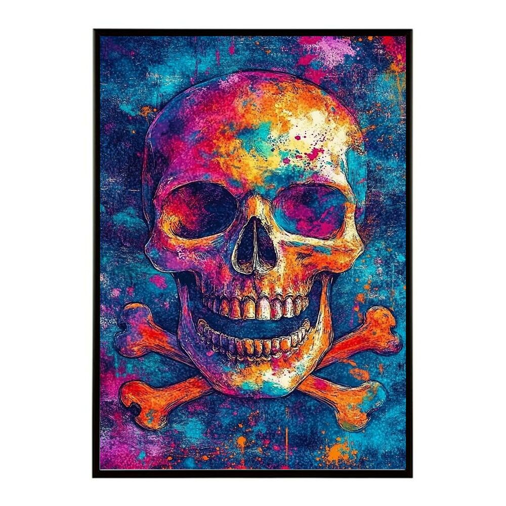 B 約73 x 103 cm lm poster 3554 フレーム付き パンキッシュ ドクロ スカル 骨 ボーン がいこつ 骸 むくろ 派手 ポスター イラスト
