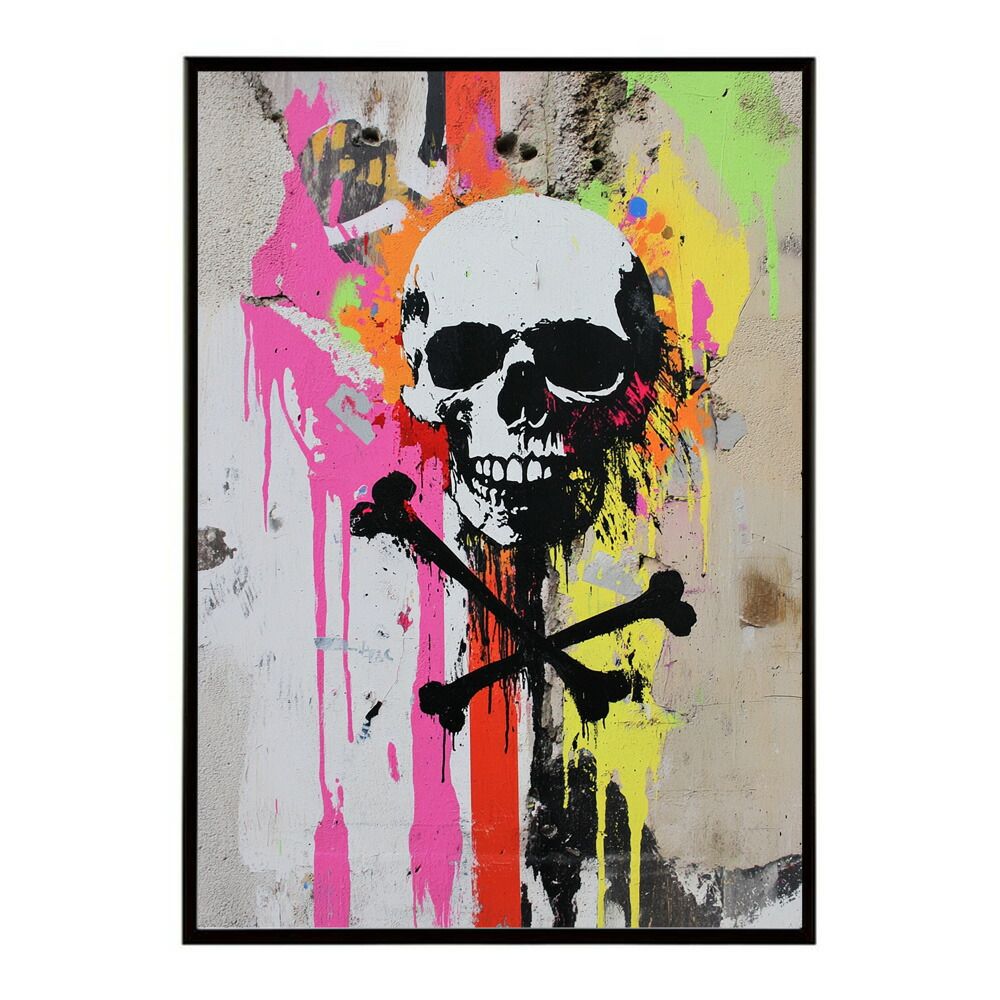 A 約42 x 59 cm lm poster 3556 フレーム付き パンキッシュ ドクロ スカル 骨 ボーン がいこつ 骸 むくろ 派手 ポスター イラスト