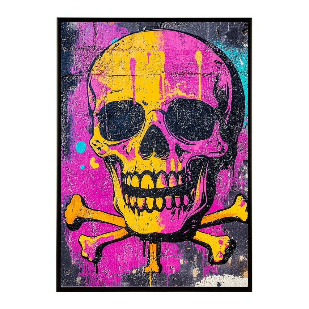 A 約59 x 84 cm lm poster 3559 フレーム付き パンキッシュ ドクロ スカル 骨 ボーン がいこつ 骸 むくろ 派手 ポスター イラスト