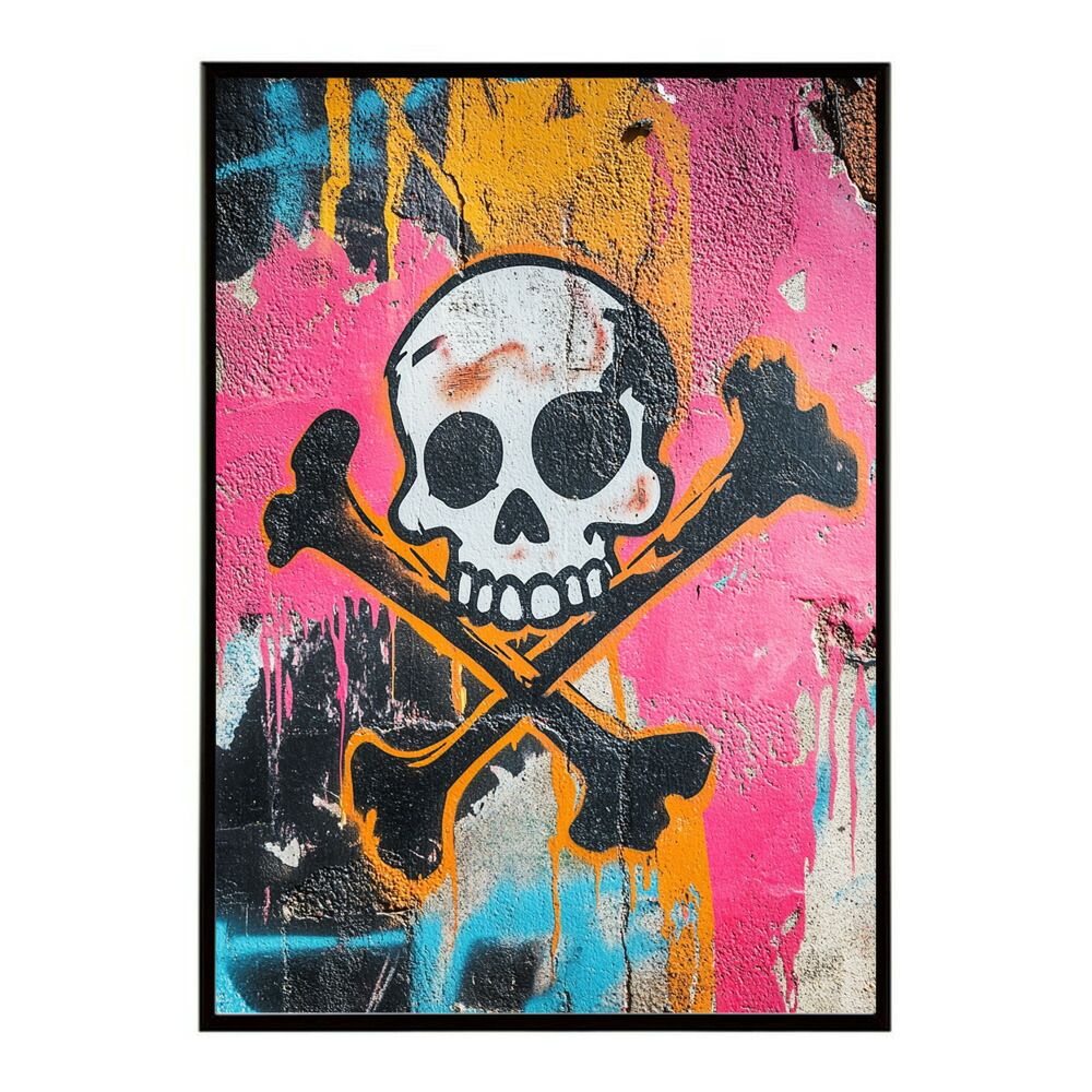 A 約42 x 59 cm lm poster 3560 フレーム付き パンキッシュ ドクロ スカル 骨 ボーン がいこつ 骸 むくろ 派手 ポスター イラスト