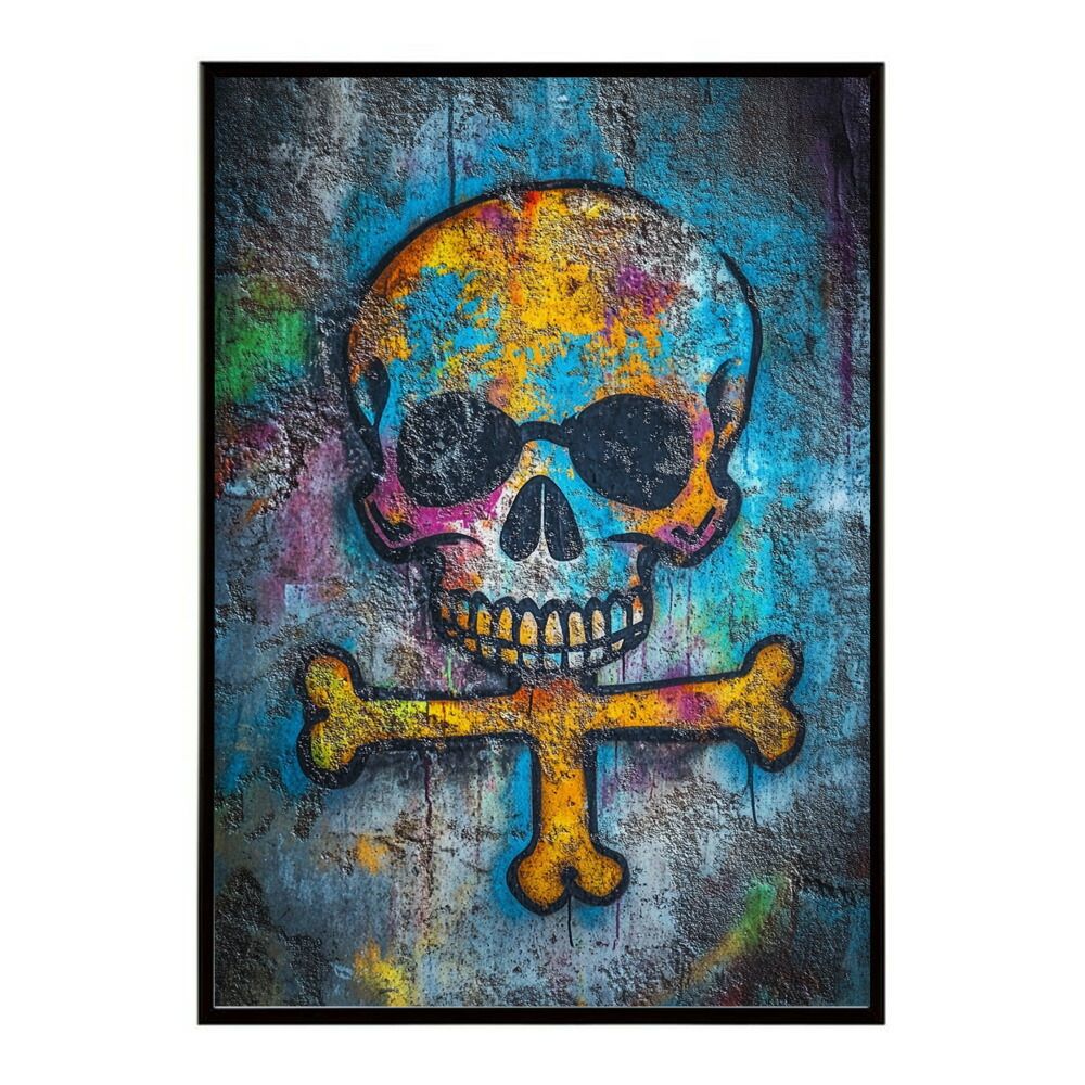 驚きの破格値，格安 【A2サイズ（約42x59cm）】【lm-poster-3561】【フレーム付き】パンキッシュ ドクロ スカル 骨 ボーン がいこつ 骸 むくろ 派手 ポスター イラスト レリーフ・アート