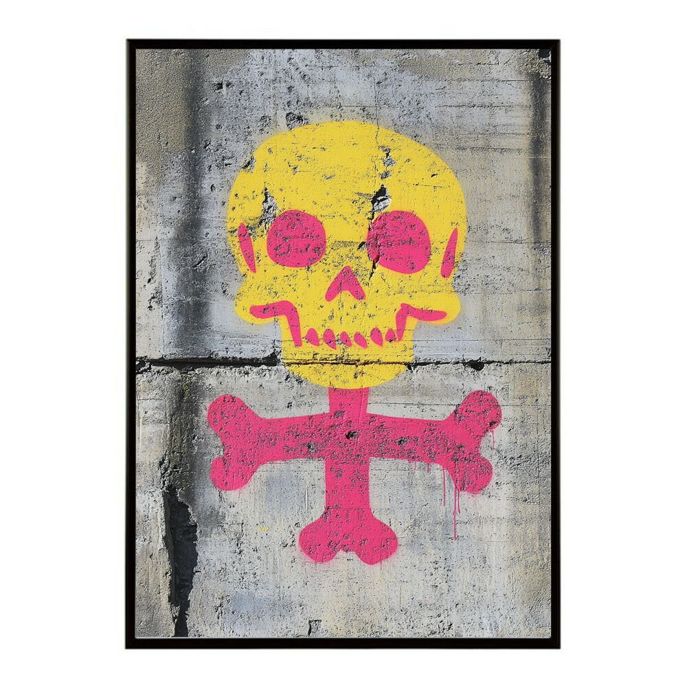A 約59 x 84 cm lm poster 3564 フレーム付き パンキッシュ ドクロ スカル 骨 ボーン がいこつ 骸 むくろ 派手 ポスター イラスト