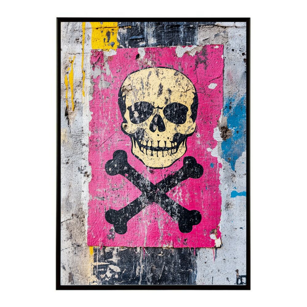 A 約42 x 59 cm lm poster 3566 フレーム付き パンキッシュ ドクロ スカル 骨 ボーン がいこつ 骸 むくろ 派手 ポスター イラスト