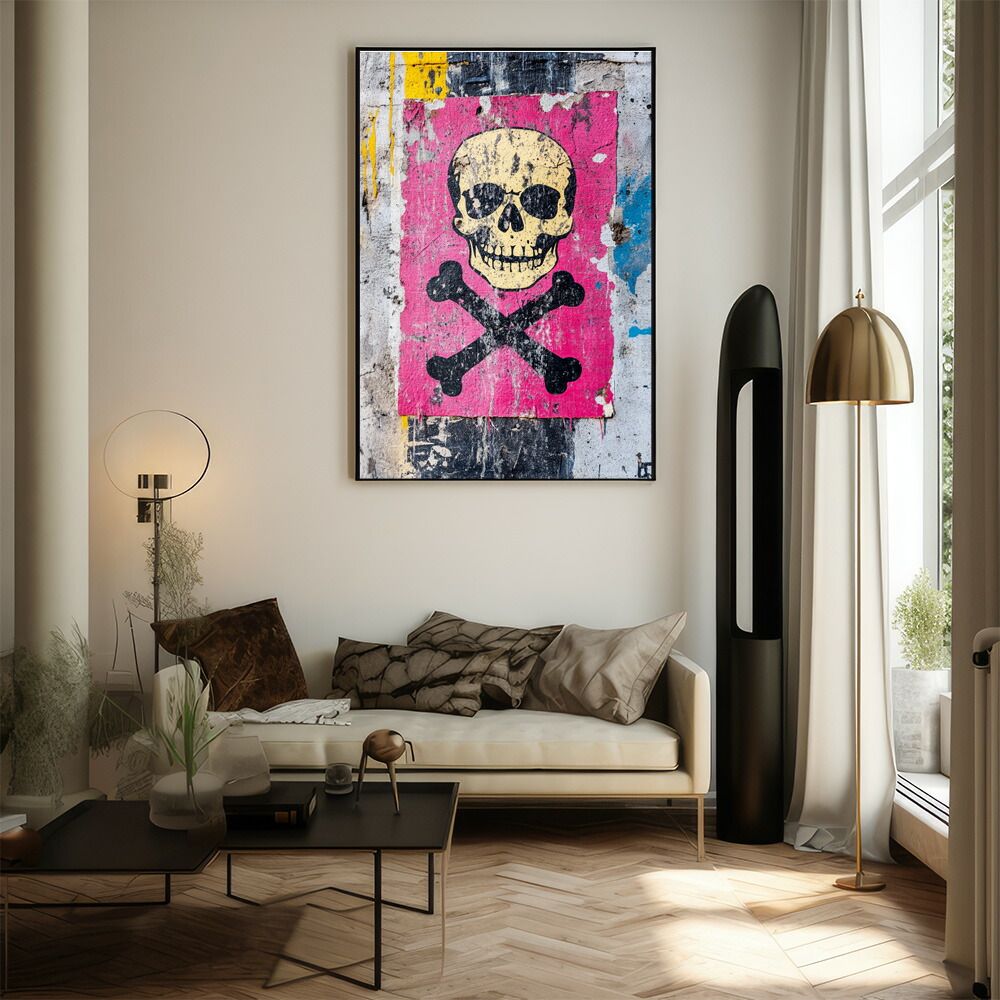 B 約73 x 103 cm lm poster 3566 フレーム付き パンキッシュ ドクロ スカル 骨 ボーン がいこつ 骸 むくろ 派手 ポスター イラスト 卓上置物雑貨 卓上棚