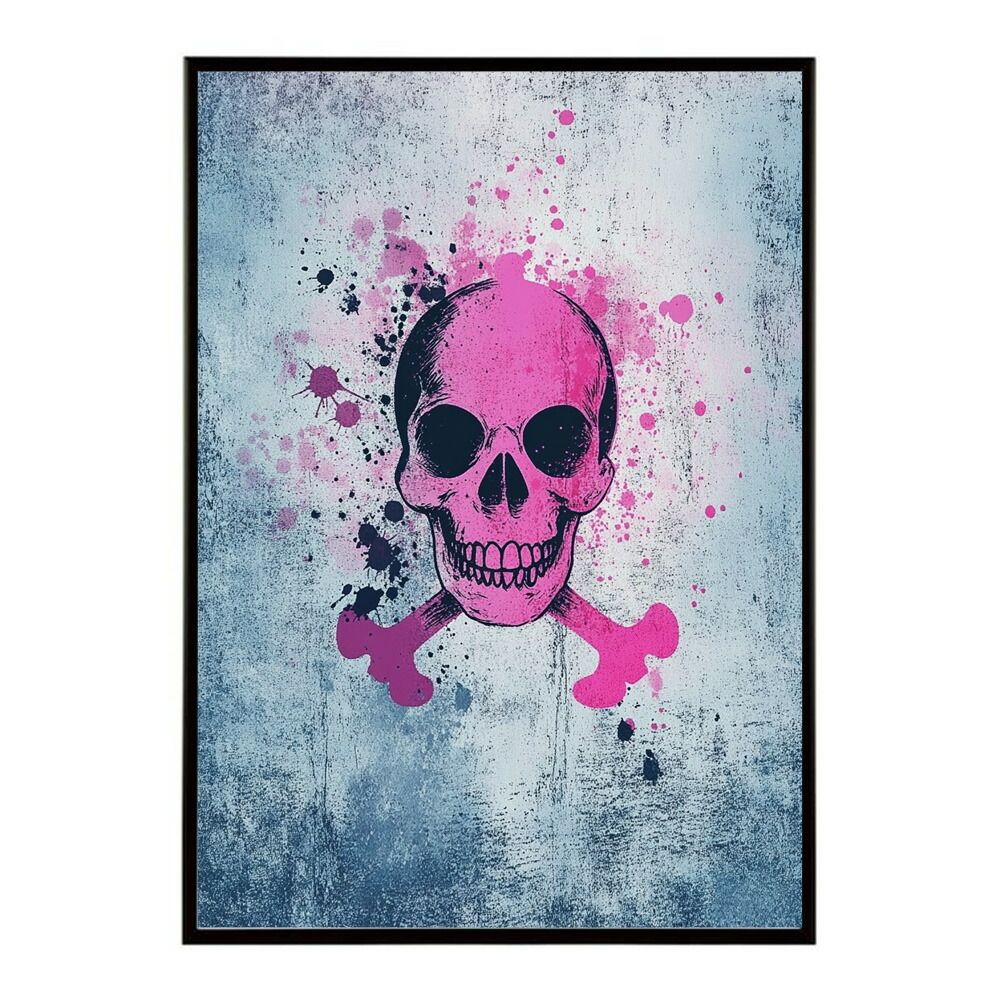 A 約84 x 119 cm lm poster 3567 フレーム付き パンキッシュ ドクロ スカル 骨 ボーン がいこつ 骸 むくろ 派手 ポスター イラスト