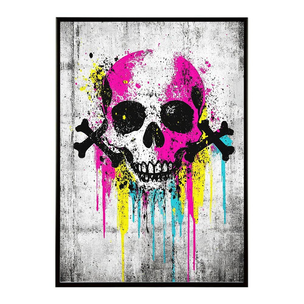 A 約84 x 119 cm lm poster 3568 フレーム付き パンキッシュ ドクロ スカル 骨 ボーン がいこつ 骸 むくろ 派手 ポスター イラスト