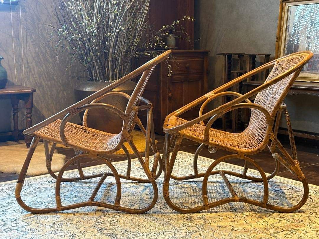 ラタン家具 籐家具 ラウンジチェア ローチェア アジアン ビンテージ nz