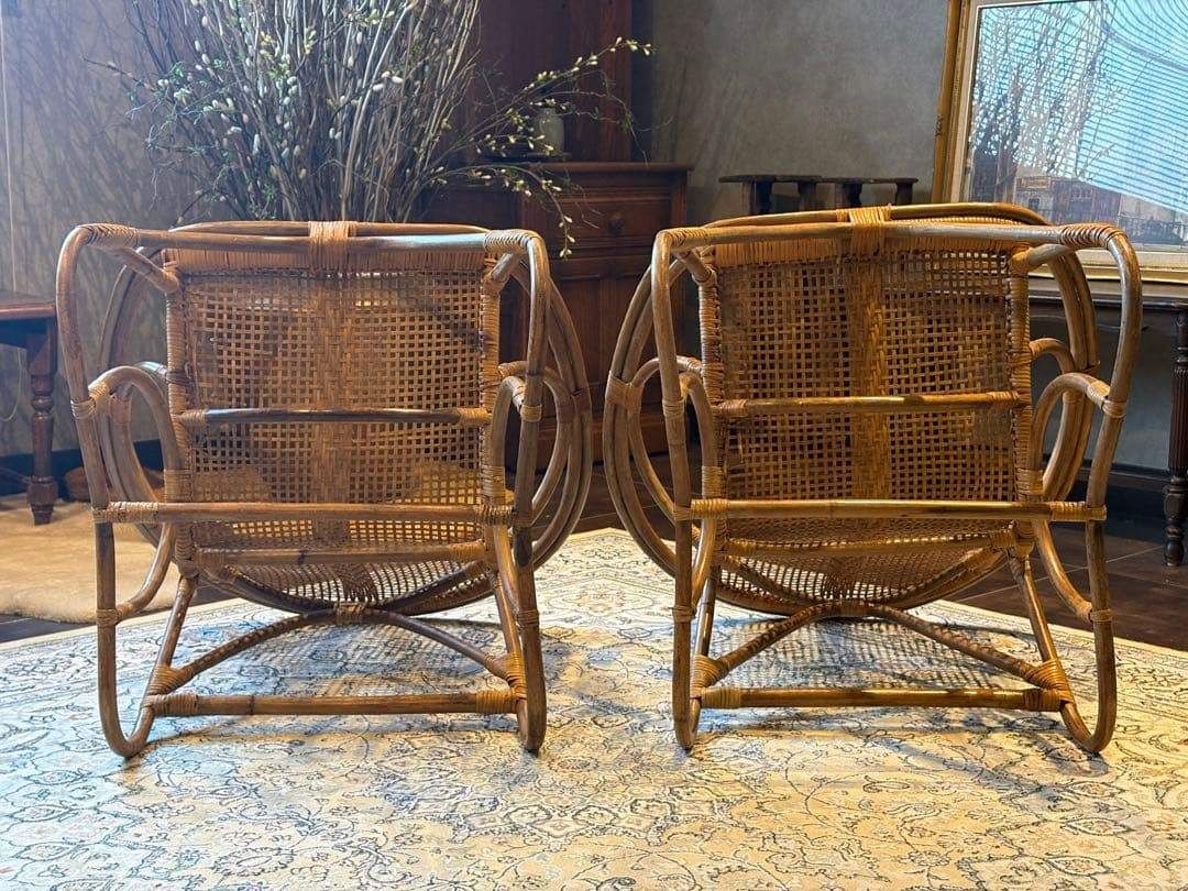 ラタン家具 籐家具 ラウンジチェア ローチェア アジアン ビンテージ nz