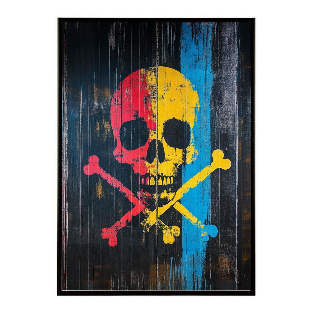 B 約51 x 73 cm lm poster 3581 フレーム付き パンキッシュ ドクロ スカル 骨 ボーン がいこつ 骸 むくろ 派手 ポスター イラスト