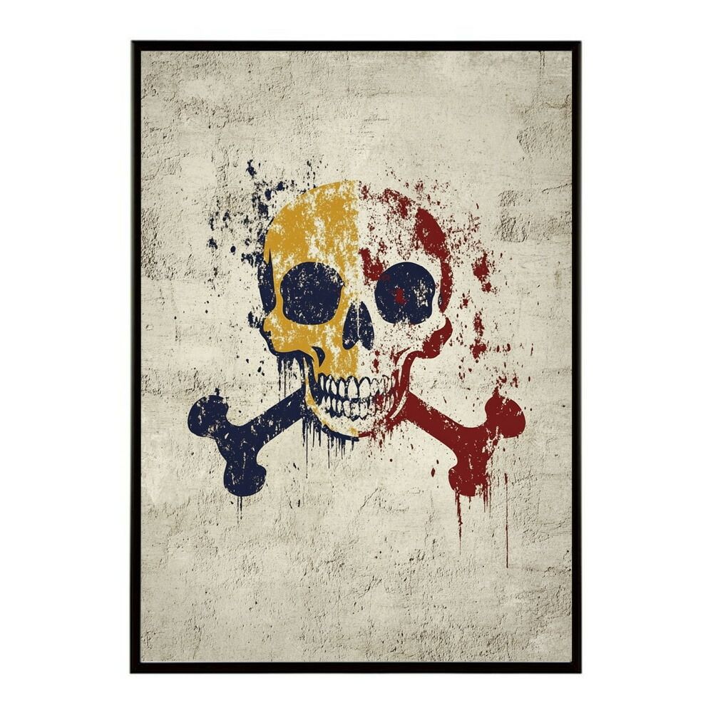 【B2サイズ（約51x73cm）】【lm-poster-3585】【フレーム付き】パンキッシュ ドクロ スカル 骨 ボーン がいこつ 骸 むくろ 派手 ポスター イラスト