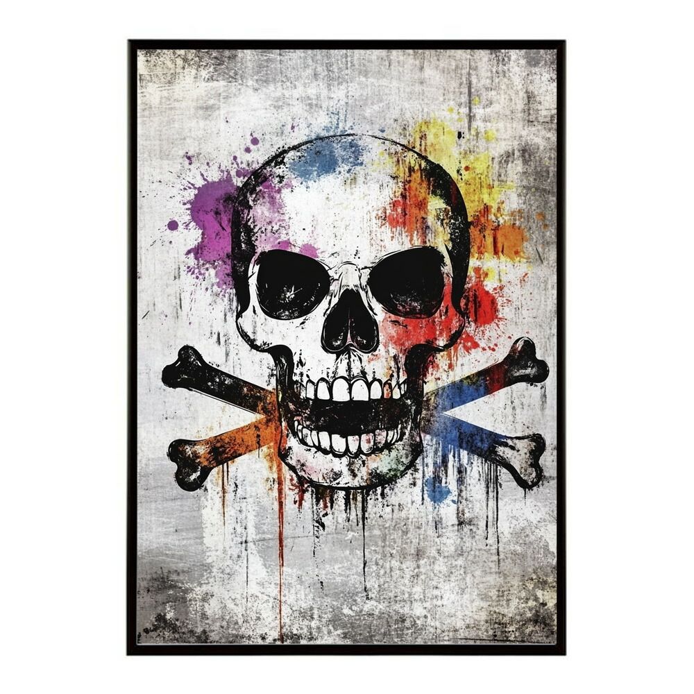 A 約59 x 84 cm lm poster 3586 フレーム付き パンキッシュ ドクロ スカル 骨 ボーン がいこつ 骸 むくろ 派手 ポスター イラスト