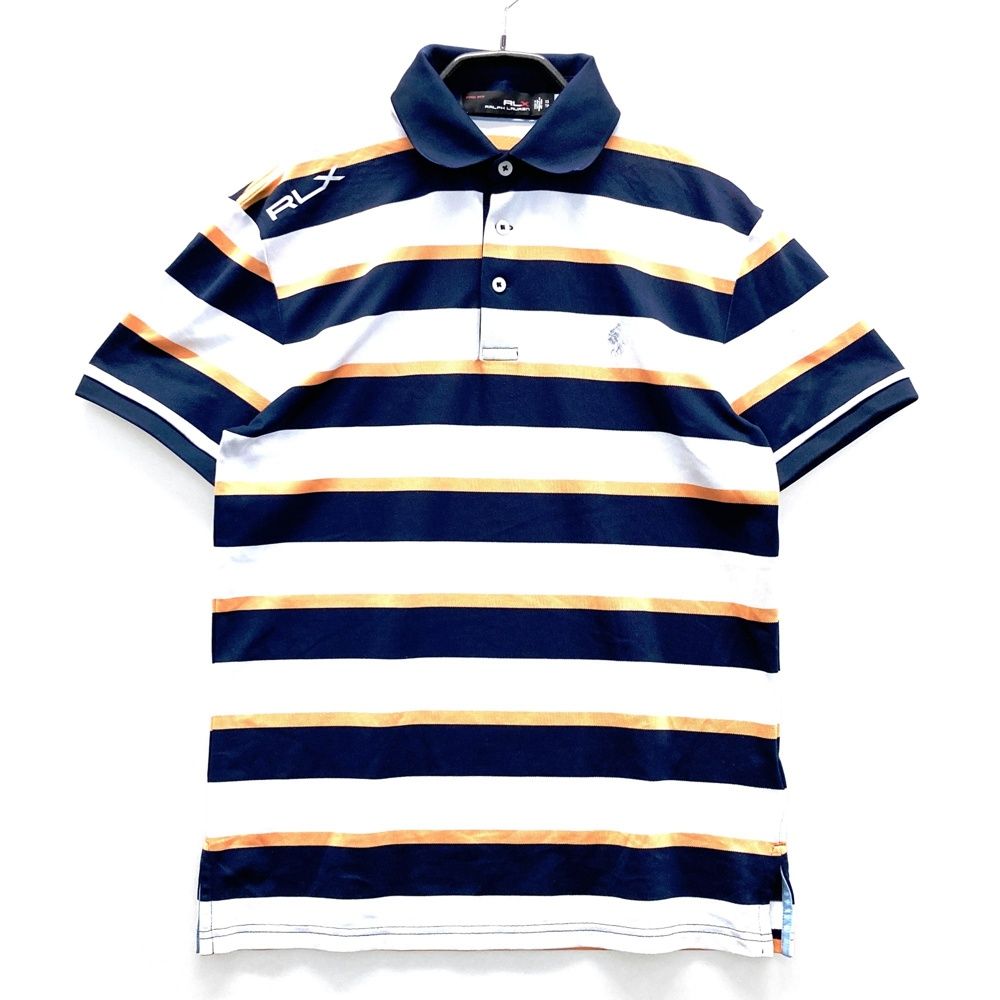 サイズ：XS RLX ラルフローレン 半袖ポロシャツ ボーダー柄 ネイビー系