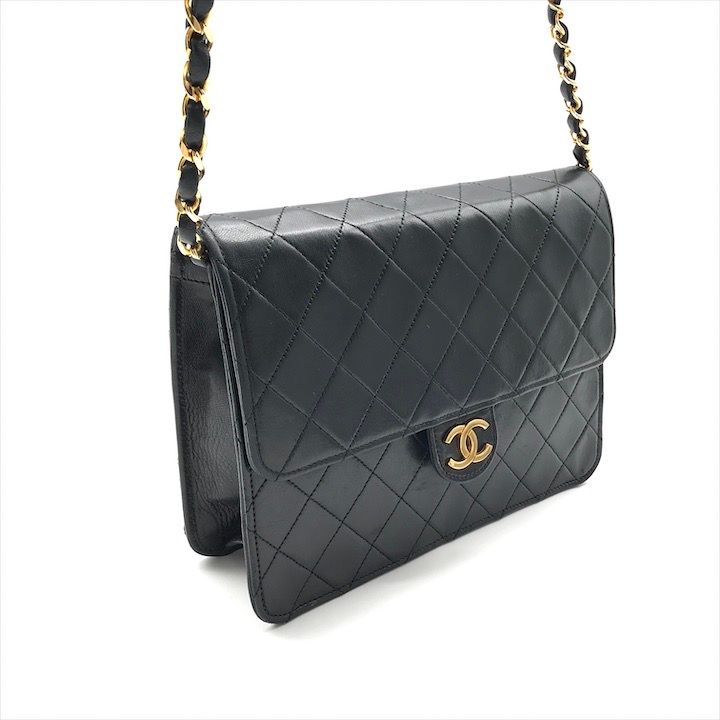 CHANEL シャネル ココマーク マトラッセ チェーン ショルダー バッグ ラムスキン プッシュロック ブラック レディース a 10879