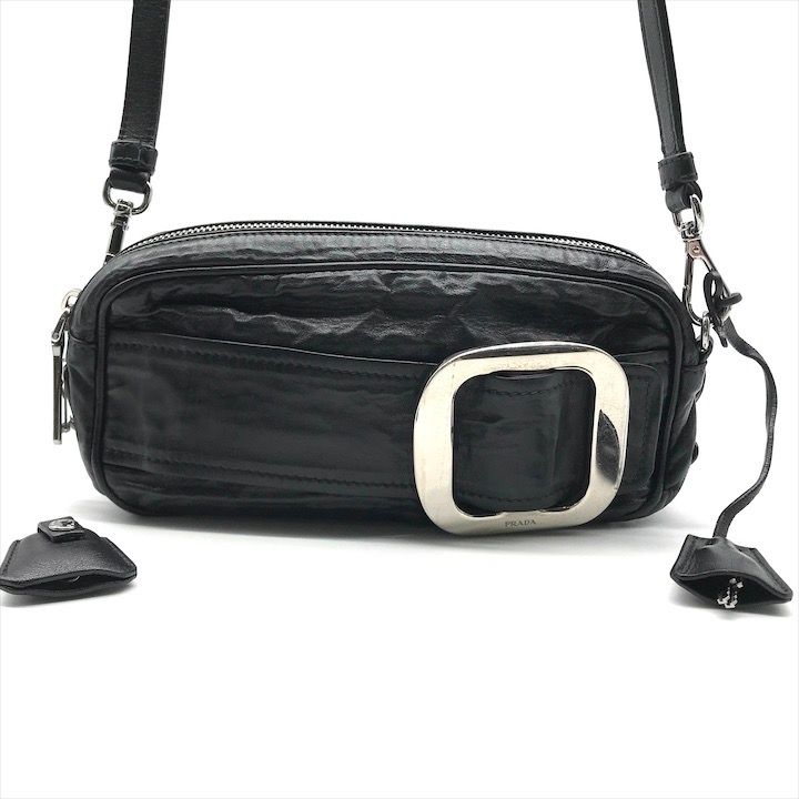 PARADA プラダ 三角ロゴ ショルダー バッグ スクエア 斜め掛け ブラック レディース レザー ブランド 鞄 かばん a 10883