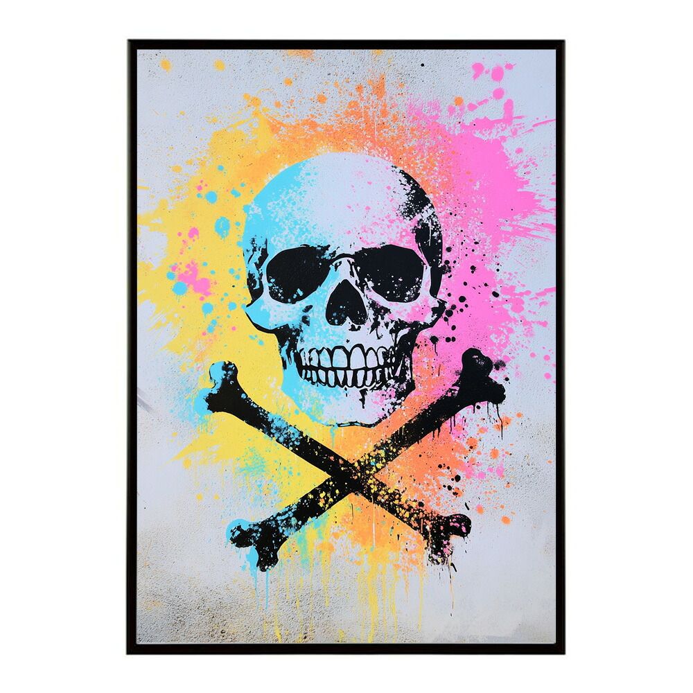 A 約59 x 84 cm lm poster 3593 フレーム付き パンキッシュ ドクロ スカル 骨 ボーン がいこつ 骸 むくろ 派手 ポスター イラスト