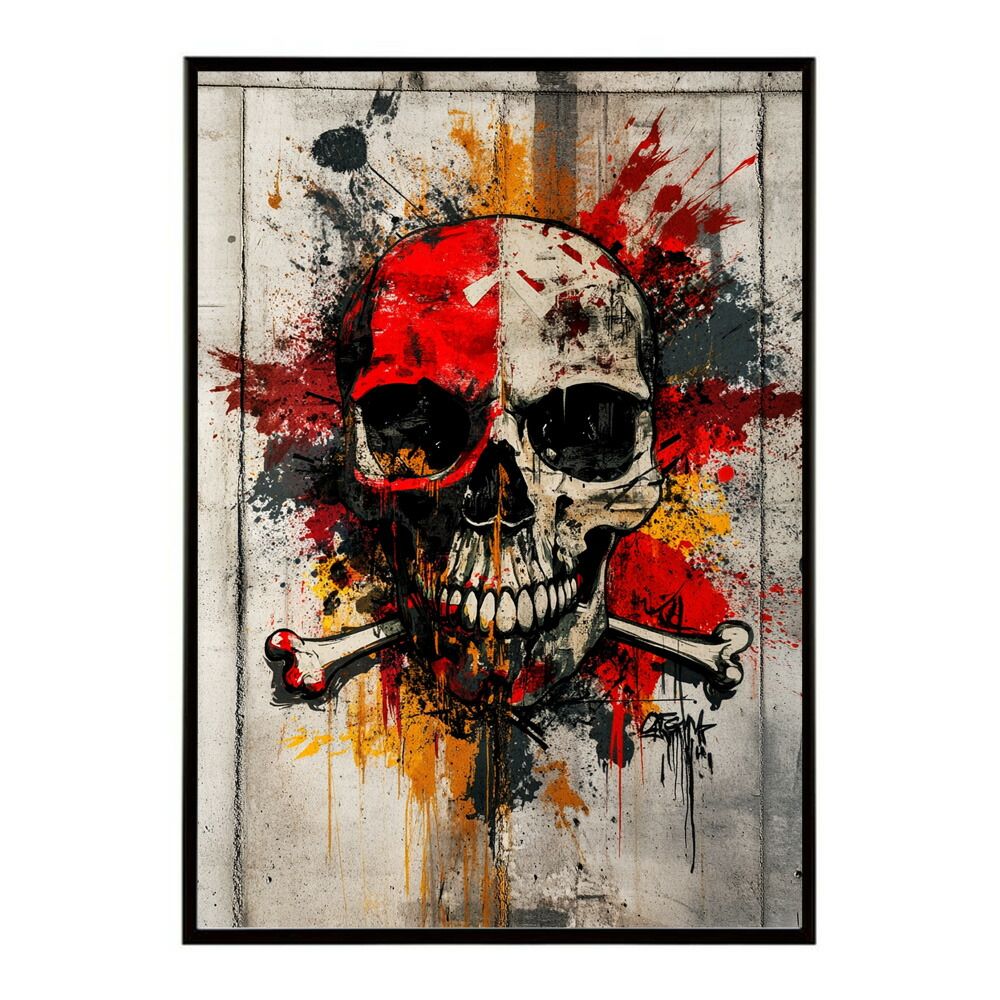 A 約59 x 84 cm lm poster 3594 フレーム付き パンキッシュ ドクロ スカル 骨 ボーン がいこつ 骸 むくろ 派手 ポスター イラスト