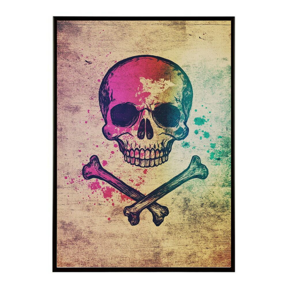 B 約51 x 73 cm lm poster 3602 フレーム付き パンキッシュ ドクロ スカル 骨 ボーン がいこつ 骸 むくろ 派手 ポスター イラスト