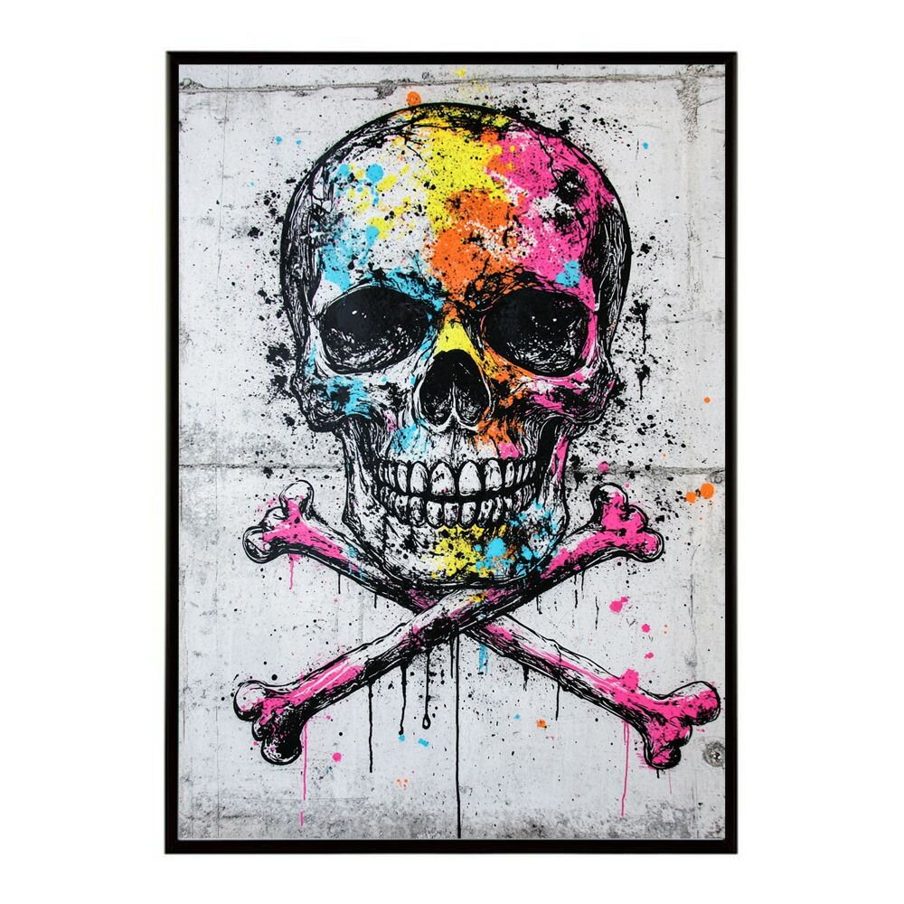 A 約42 x 59 cm lm poster 3605 フレーム付き パンキッシュ ドクロ スカル 骨 ボーン がいこつ 骸 むくろ 派手 ポスター イラスト