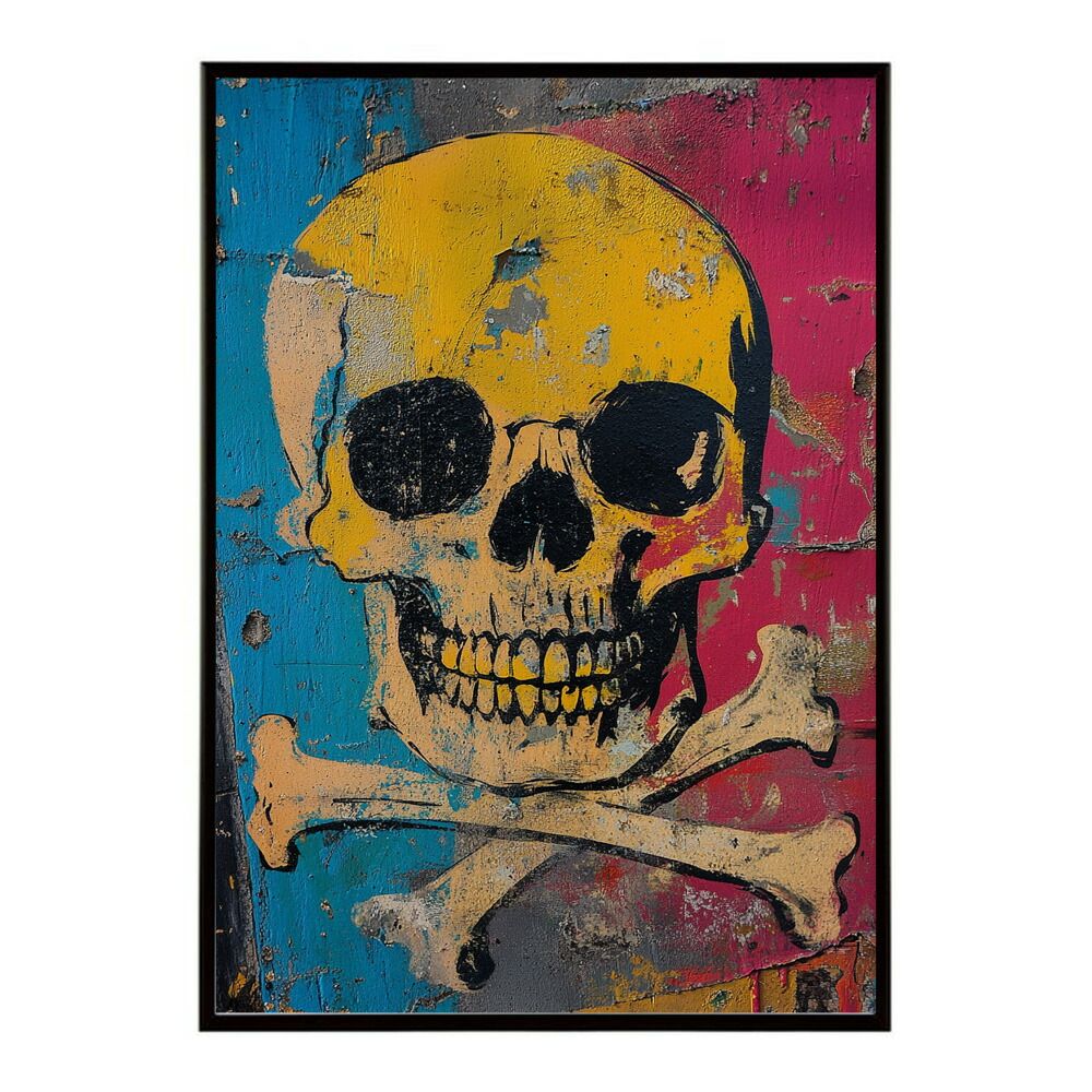 A 約59 x 84 cm lm poster 3607 フレーム付き パンキッシュ ドクロ スカル 骨 ボーン がいこつ 骸 むくろ 派手 ポスター イラスト